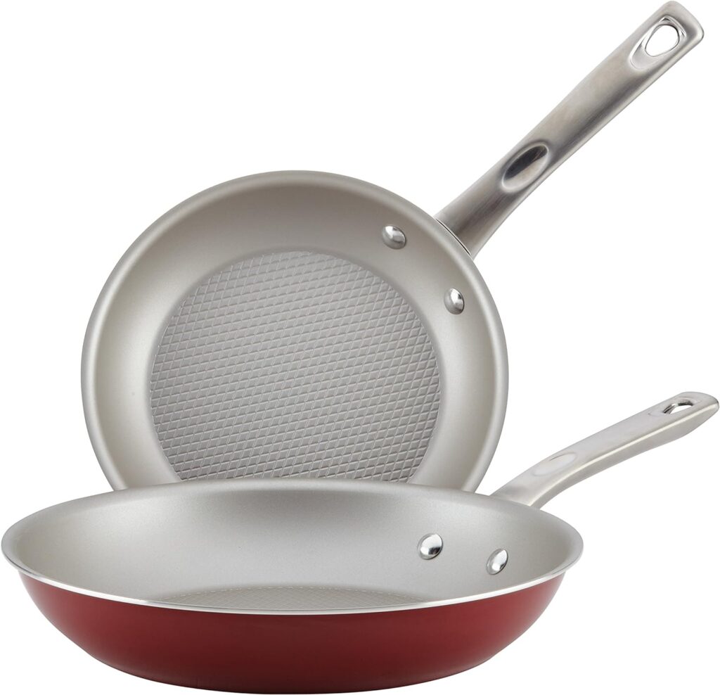 Ayesha Curry Nonstick Fry Pan Set - 9.25 Inch and 11.5 Inch, Red