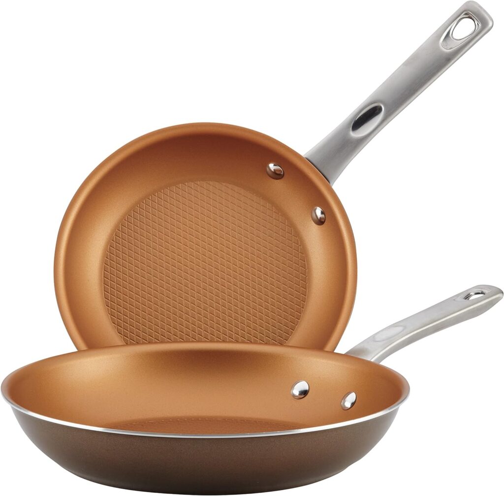 Ayesha Curry Nonstick Frying Pan Set - 9.25 Inch and 11.5 Inch, Brown